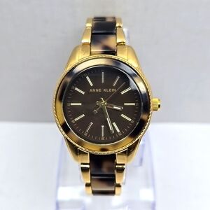 Womens Anne Klein Tortoise Shell Brown MOP Watch 30mm Gold Tone New Battery